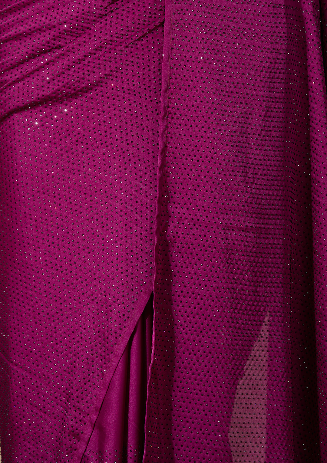 Wine Satin Swarovski Saree With Matching Blouse Piece