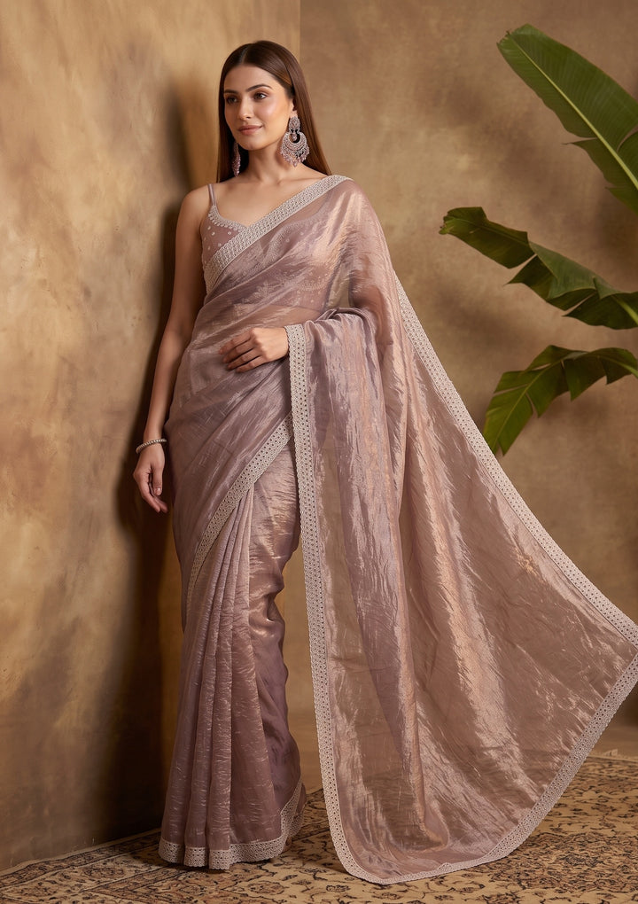 Light Brown Stonework (Gold) Tissue Saree