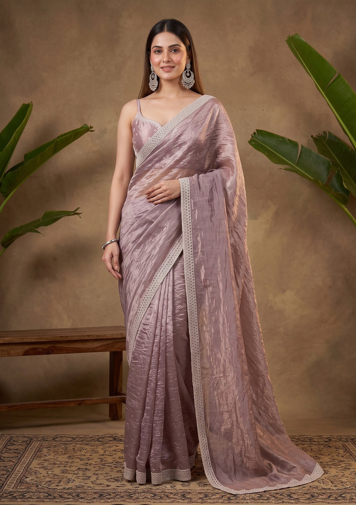 Light Brown Stonework (Gold) Tissue Saree