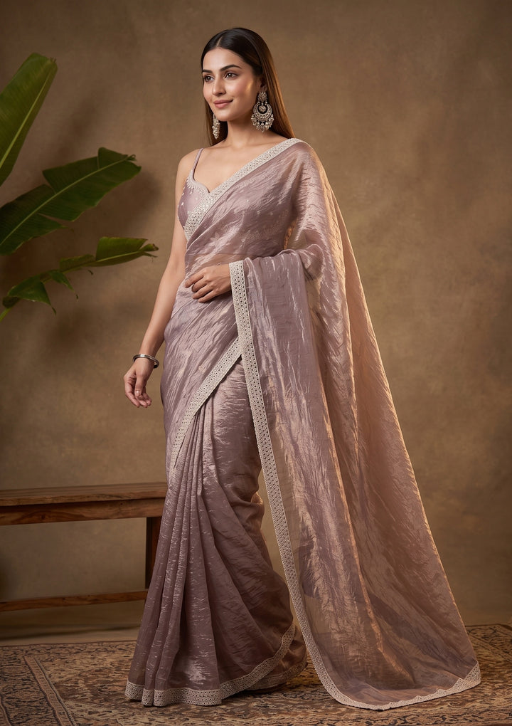 Light Brown Stonework (Gold) Tissue Saree
