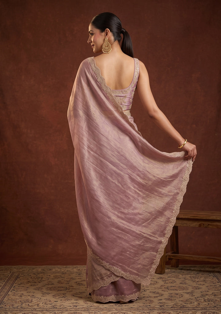 Mauve Stonework (Gold) Tissue Saree