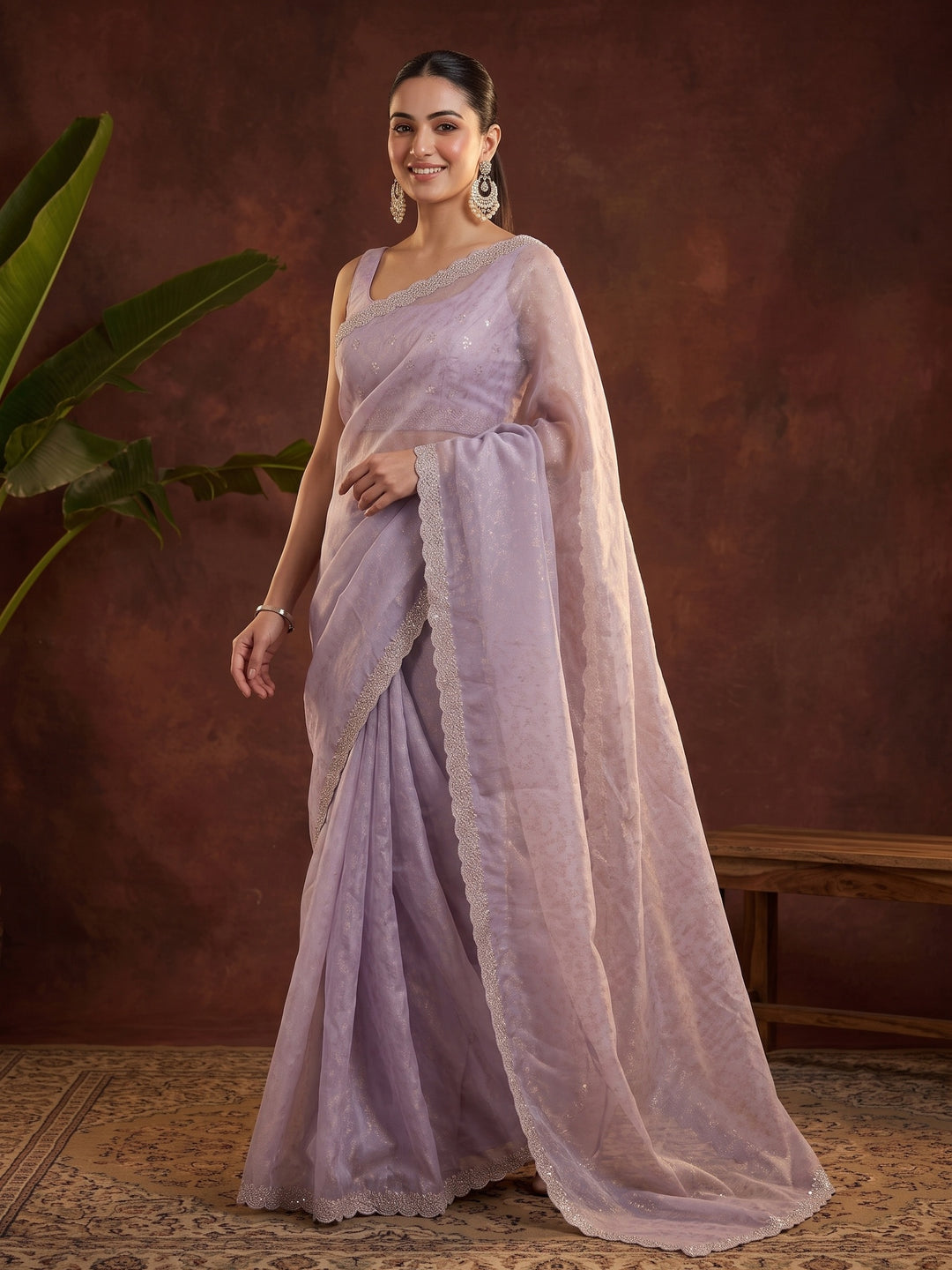 Lavender Stonework (Gold) Tissue Saree