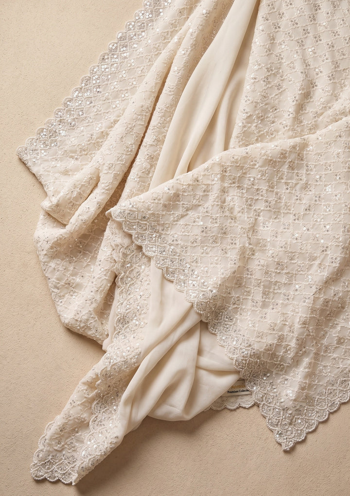 Off White Stonework (Silver) Chiffon Saree