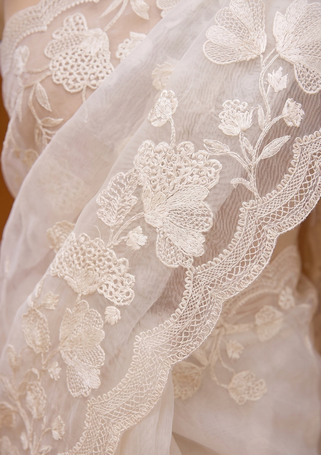 Off White Threadwork Organza Saree