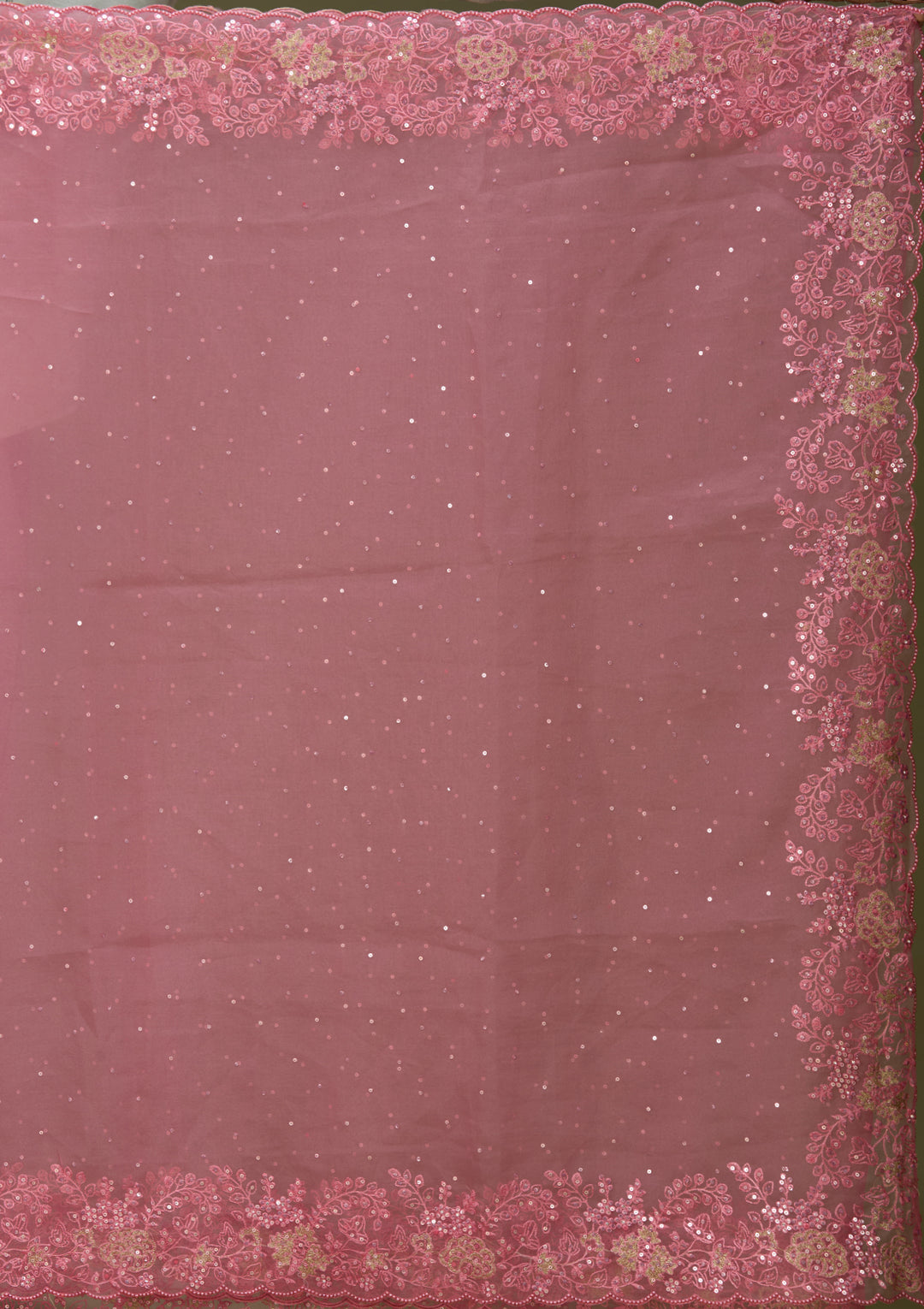 Onion Pink Tissue Threadwork Saree With Matching Blouse Piece