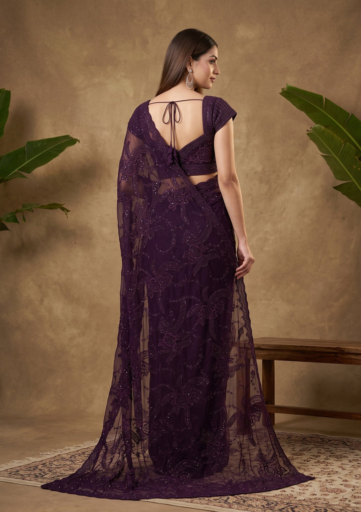 Purple Swarovski Georgette Saree