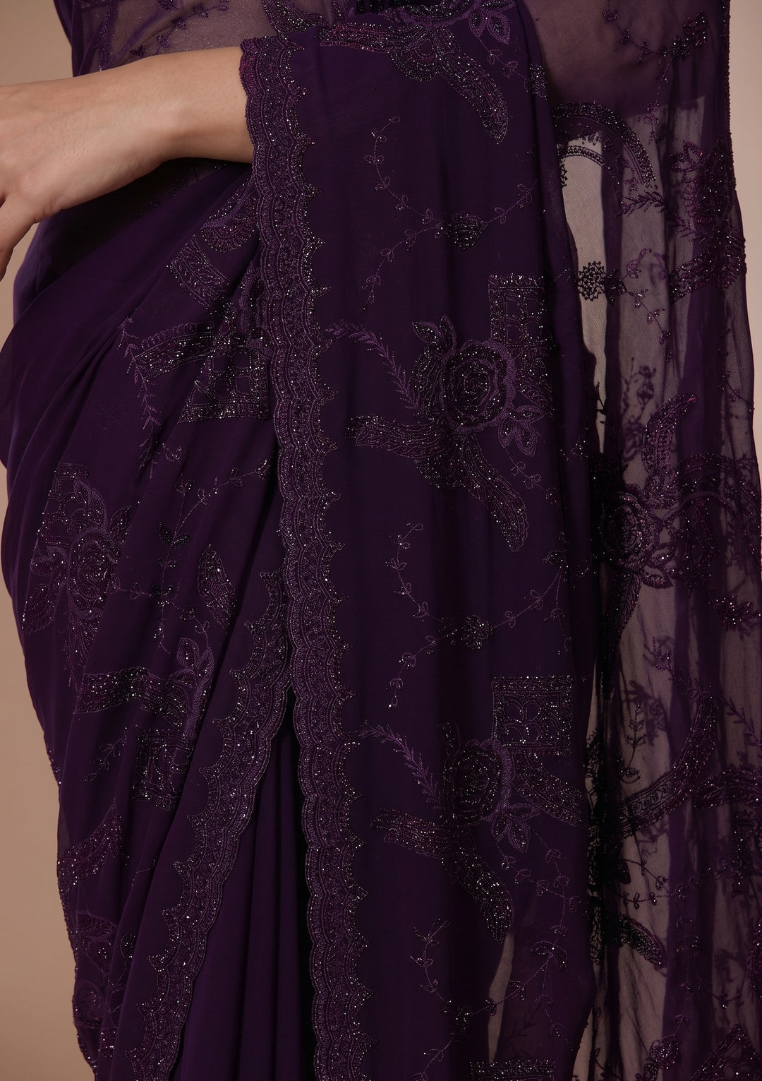 Purple Swarovski Georgette Saree