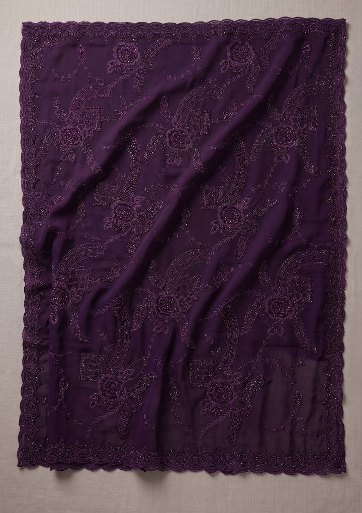 Purple Swarovski Georgette Saree