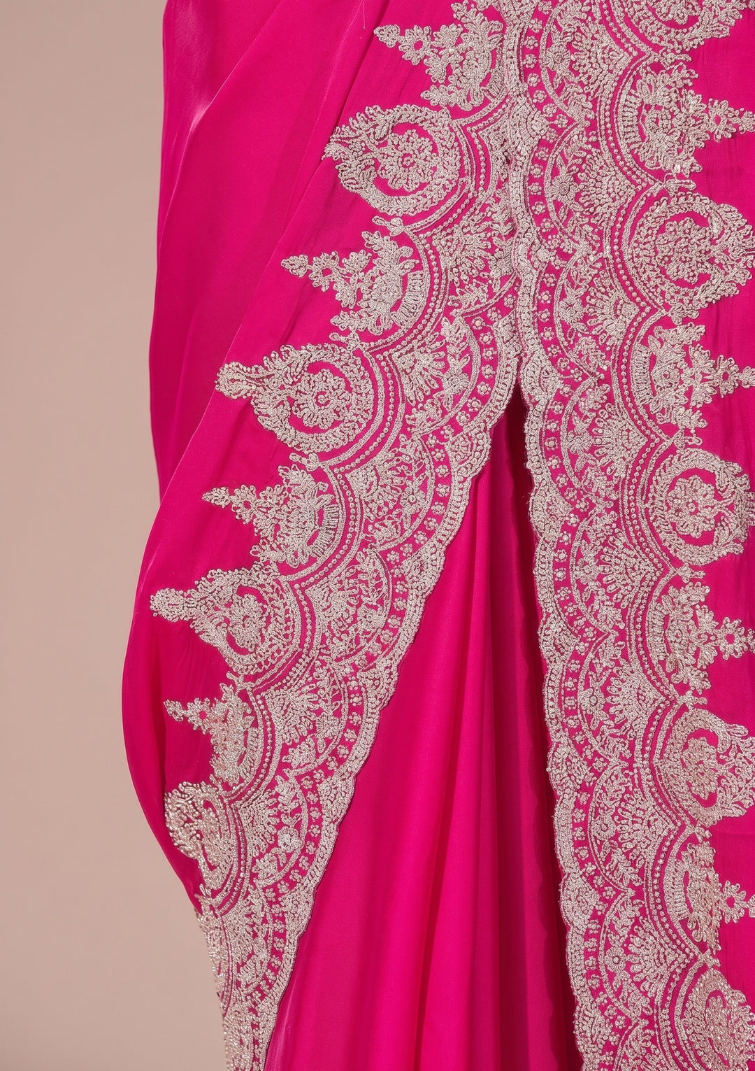 Rani Pink Stonework (Gold) Satin Saree