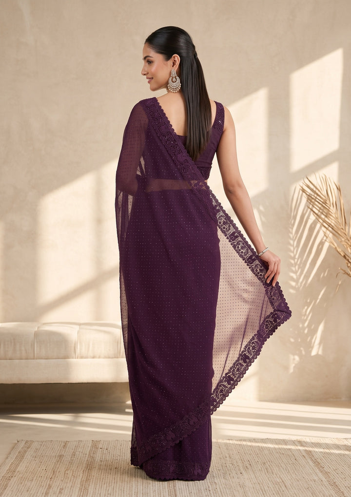 Purple Swarovski Georgette Saree