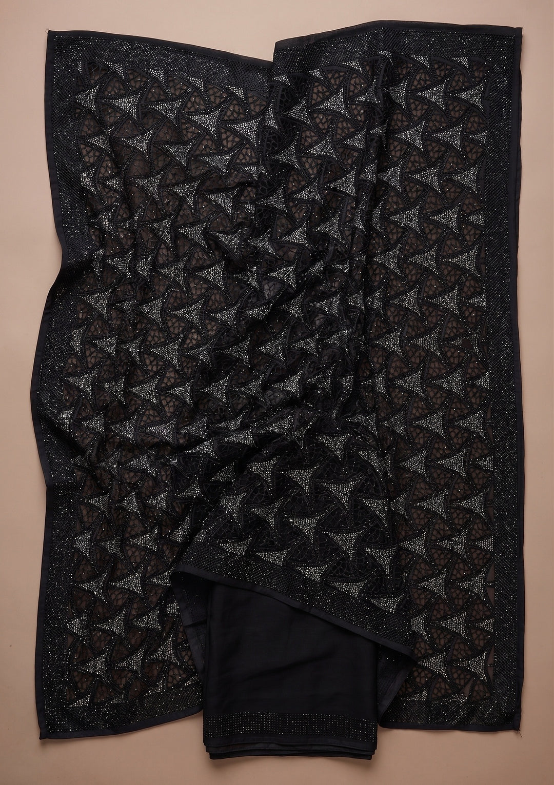Black Swarovski Satin Saree