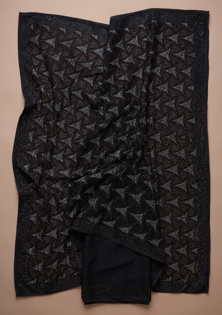 Black Swarovski Satin Saree