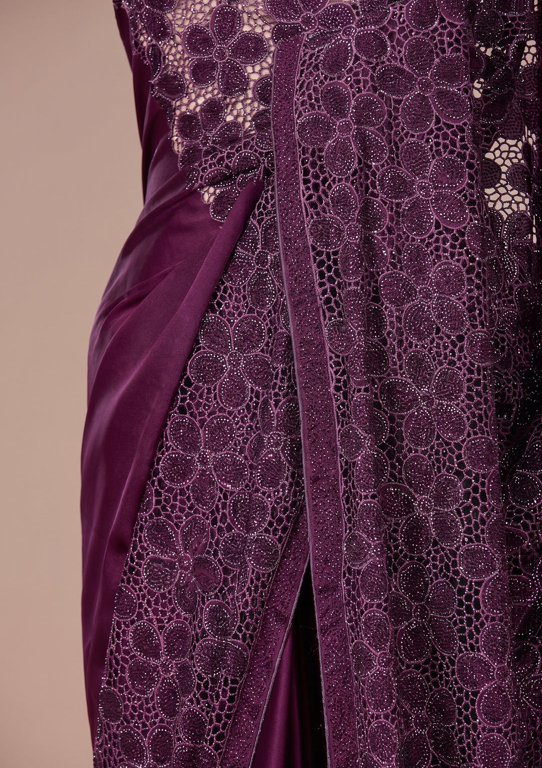 Wine Swarovski Satin Saree