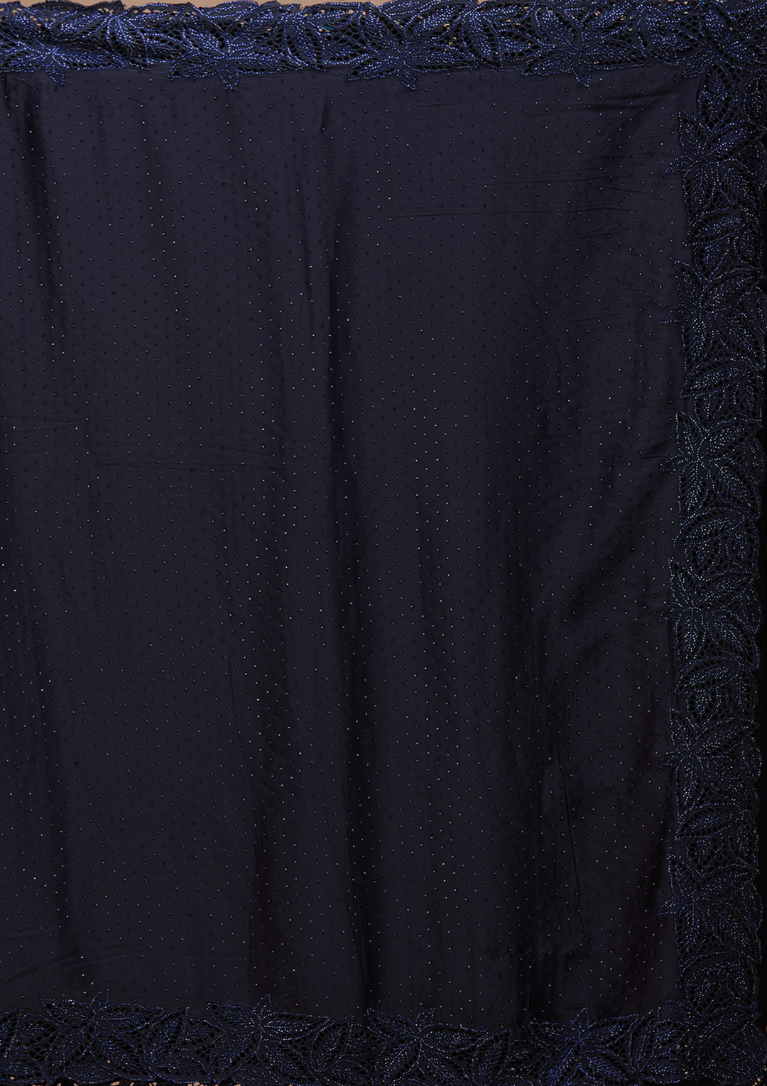Navy Blue Satin Swarovski Saree With Matching Blouse Piece