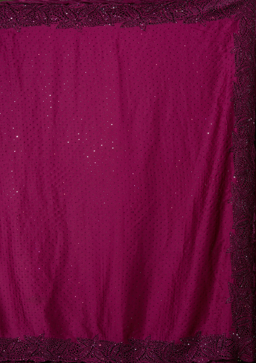 Wine Satin Swarovski Saree With Matching Blouse Piece