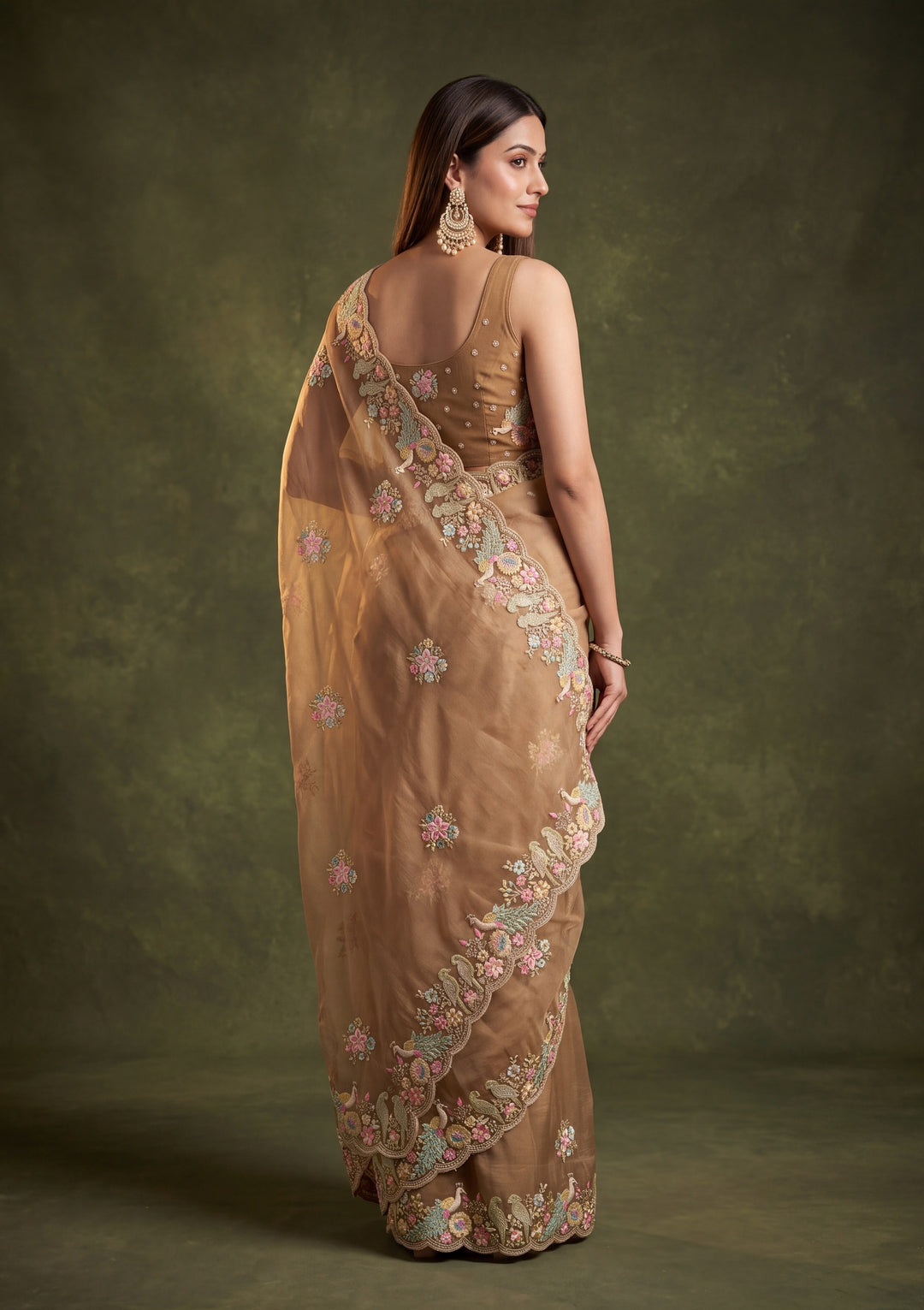 Mustard Yellow Satin Gold Zariwork Saree With Matching Blouse Piece