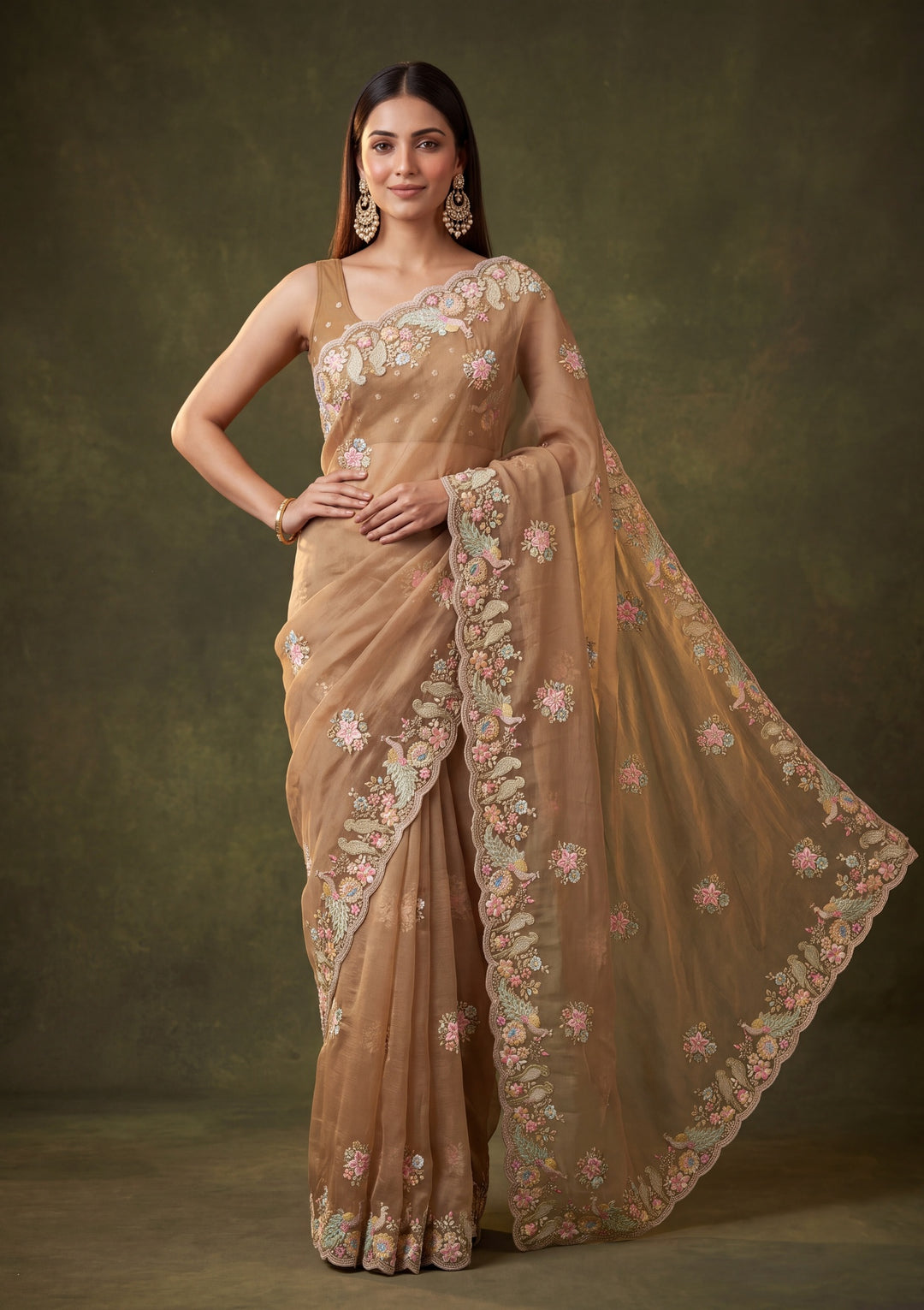 Mustard Yellow Satin Gold Zariwork Saree With Matching Blouse Piece