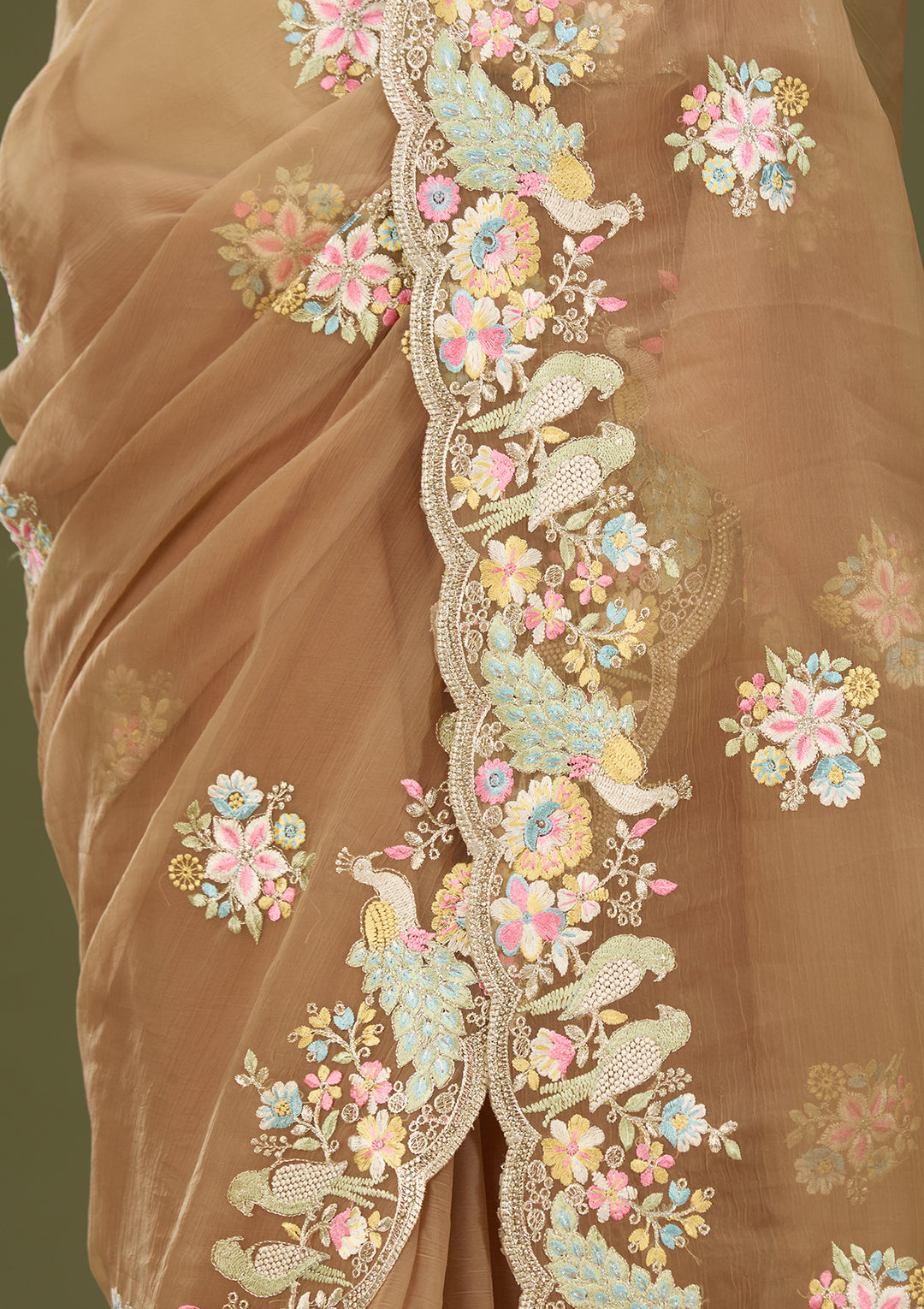 Mustard Yellow Satin Gold Zariwork Saree With Matching Blouse Piece