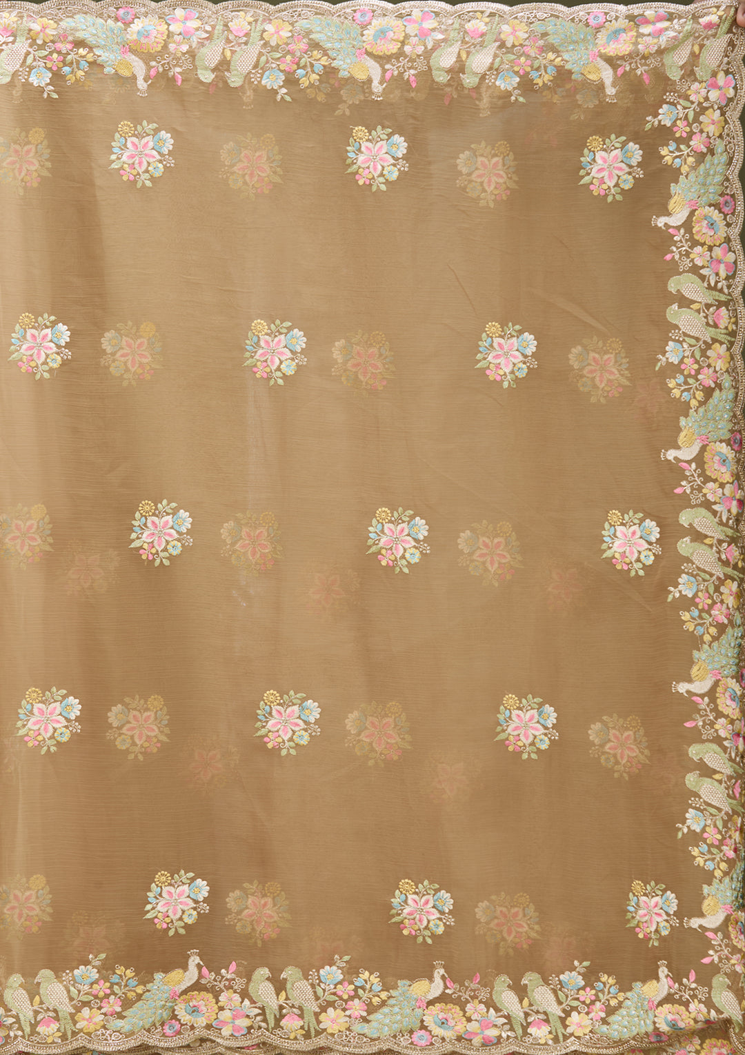 Mustard Yellow Satin Gold Zariwork Saree With Matching Blouse Piece