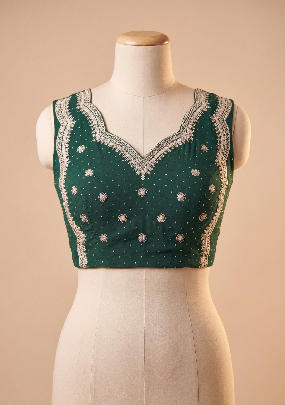 Bottle Green Georgette Kashmiri Saree With Matching Blouse Piece