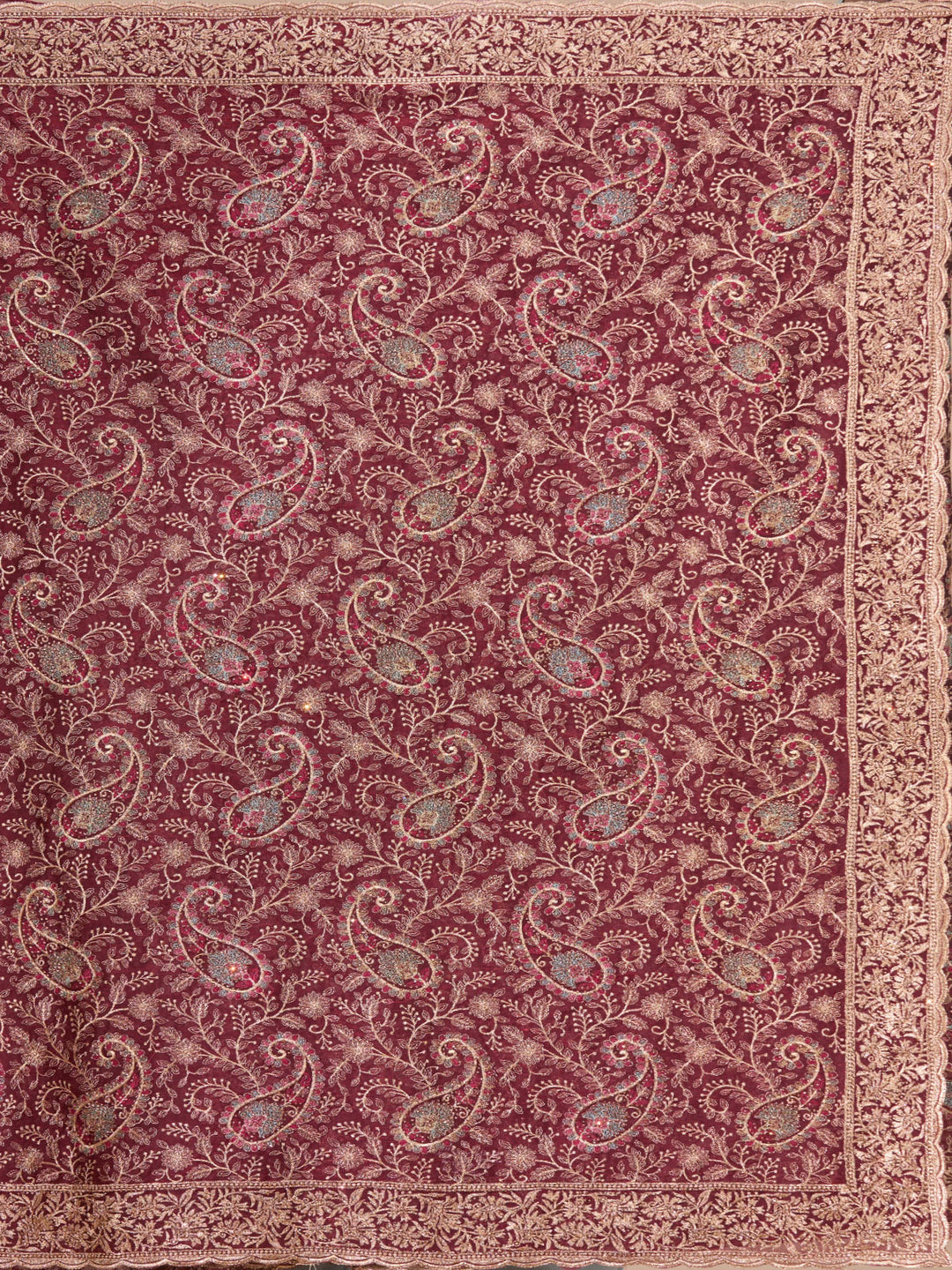 Maroon Georgette Kashmiri Saree With Matching Blouse Piece