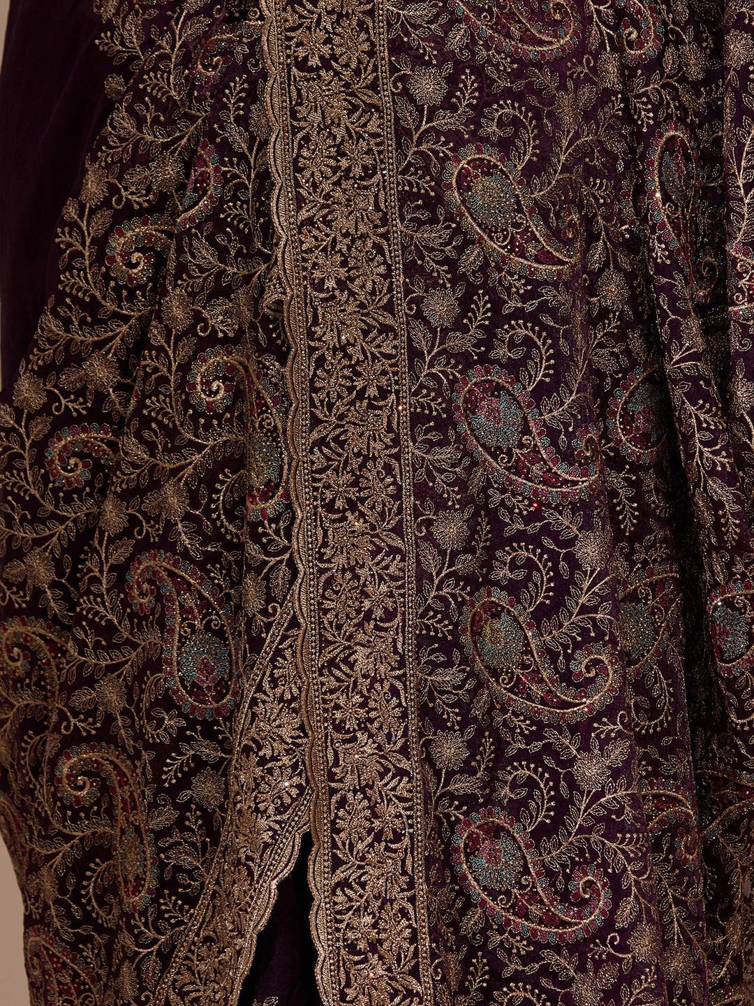 Purple Georgette Kashmiri Saree With Matching Blouse Piece