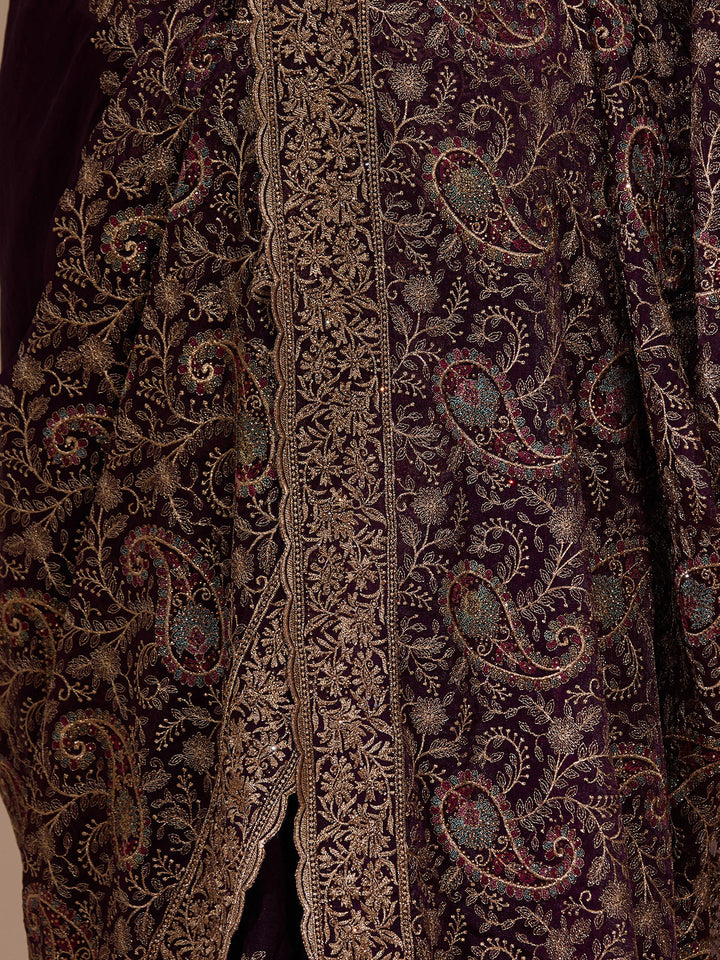 Purple Georgette Kashmiri Saree With Matching Blouse Piece