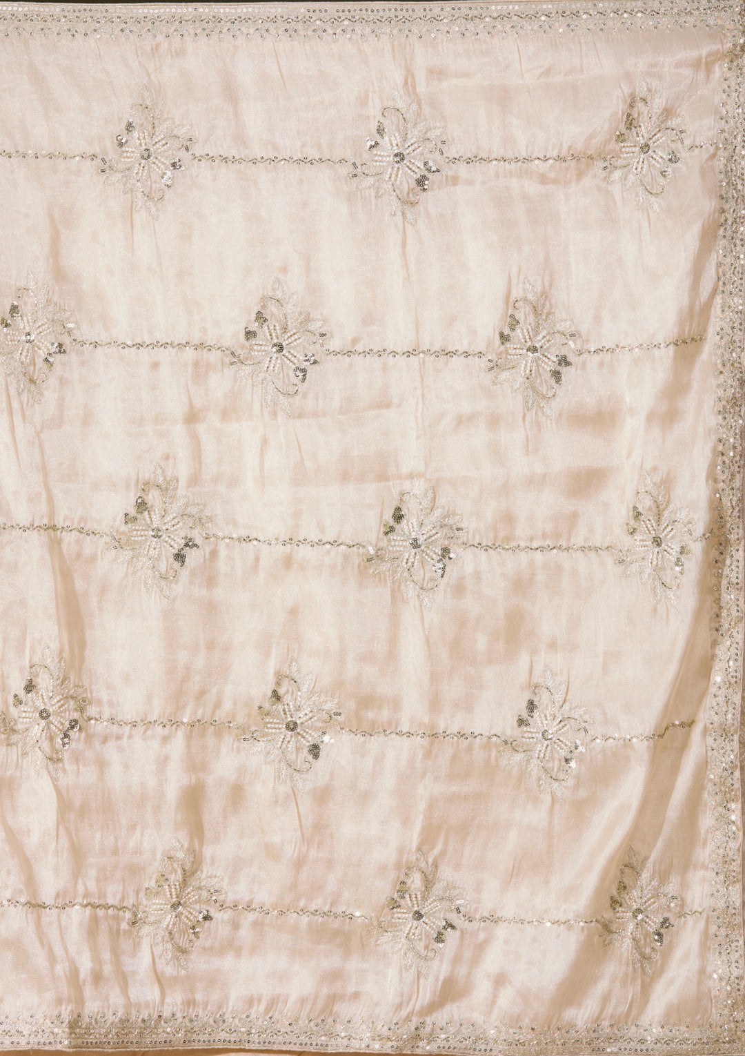 Beige Tissue Sequins Saree With Matching Blouse Piece