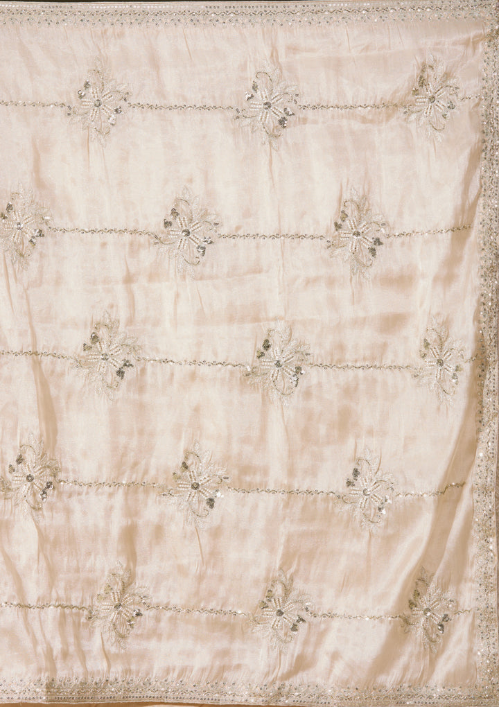Beige Tissue Sequins Saree With Matching Blouse Piece