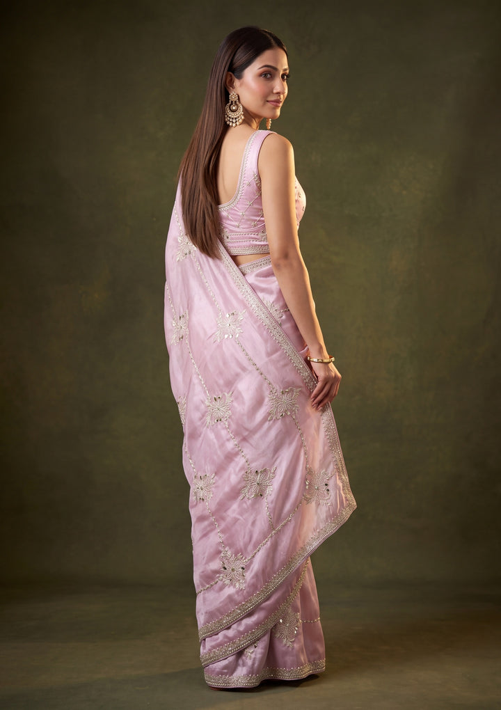 Lavender Tissue Sequins Saree With Matching Blouse Piece