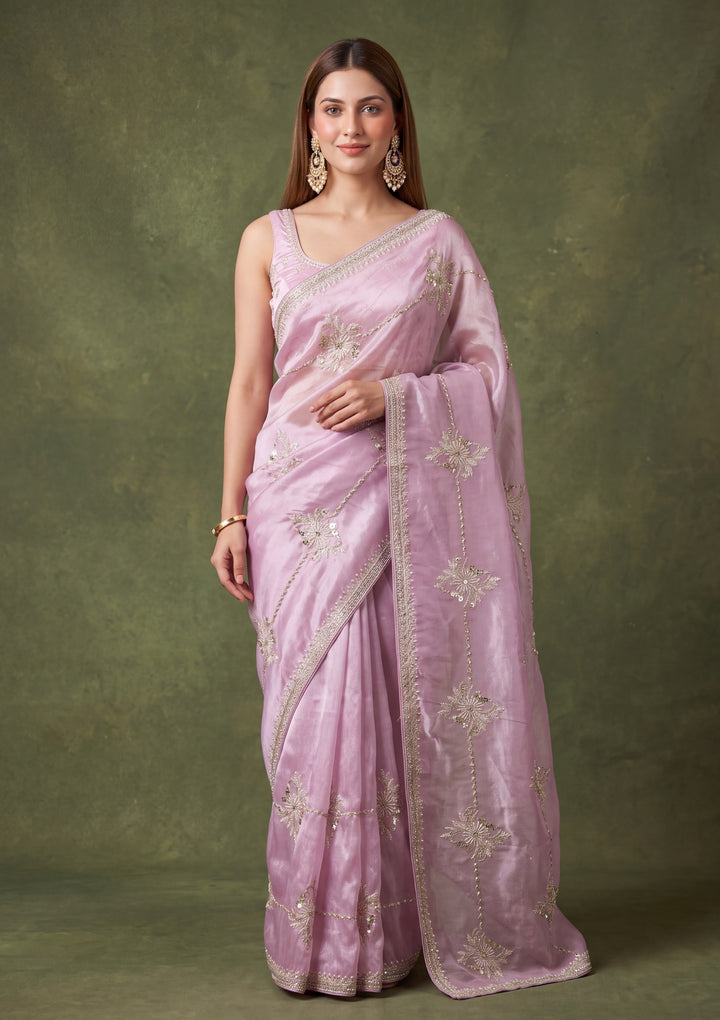 Lavender Tissue Sequins Saree With Matching Blouse Piece