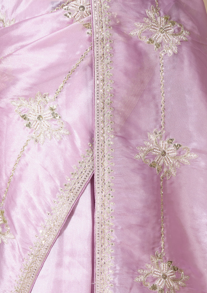 Lavender Tissue Sequins Saree With Matching Blouse Piece