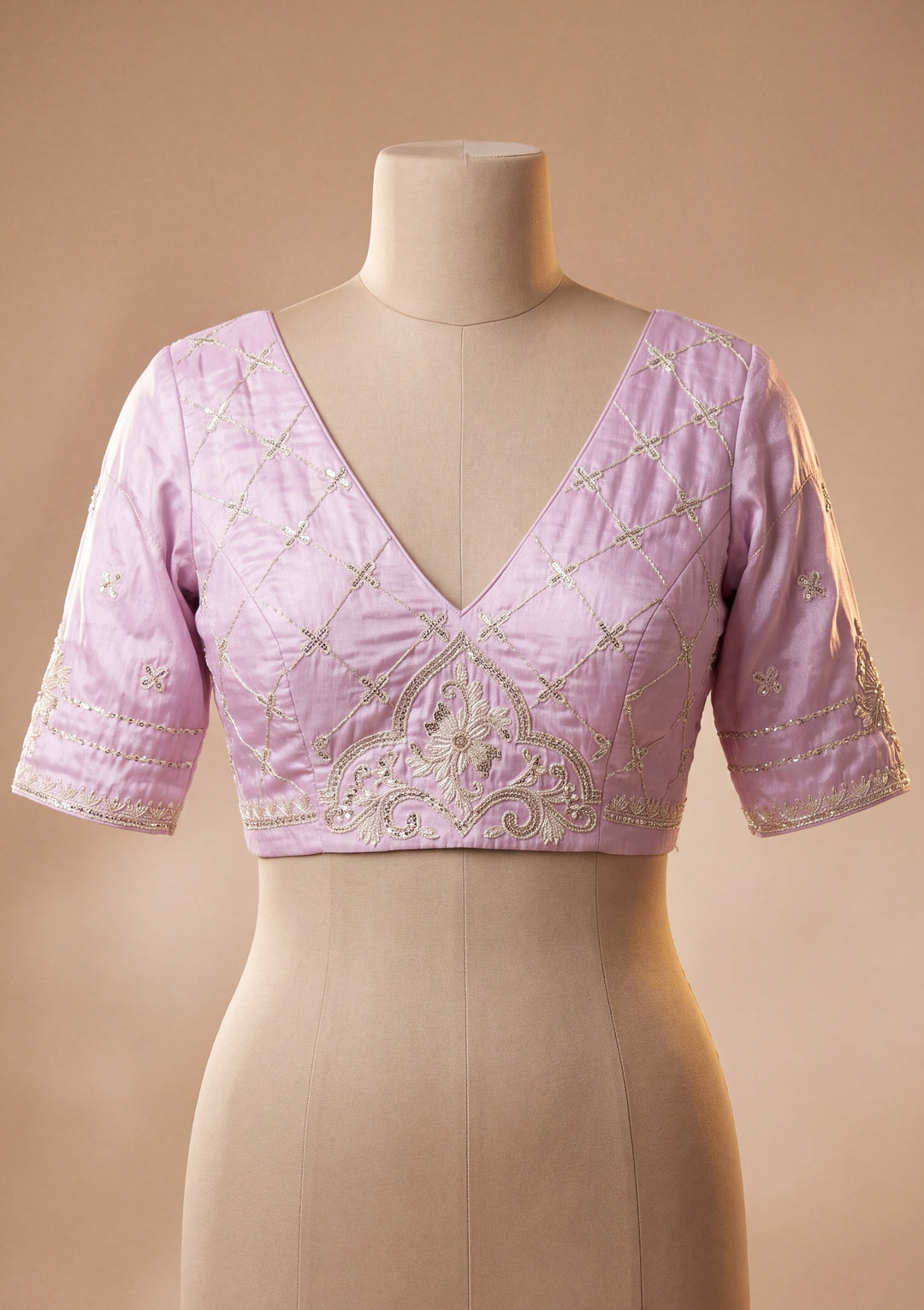 Lavender Tissue Sequins Saree With Matching Blouse Piece