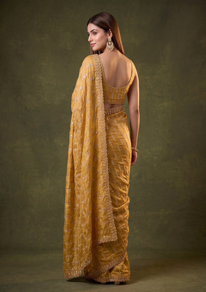 Gold Tissue Sequins Saree With Matching Blouse Piece