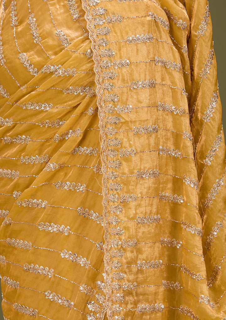 Gold Tissue Sequins Saree With Matching Blouse Piece