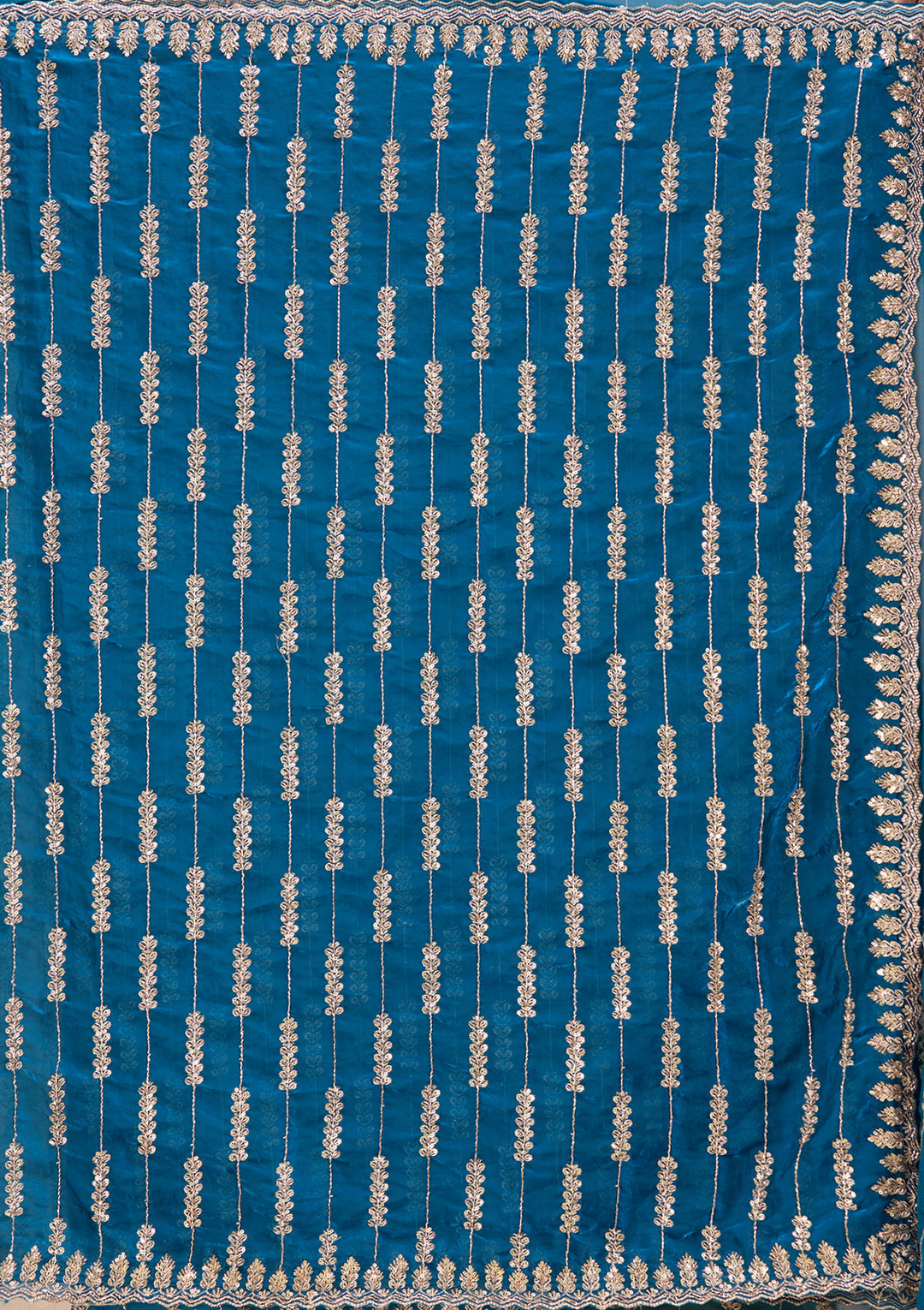 Peacock Blue Tissue Sequins Saree With Matching Blouse Piece