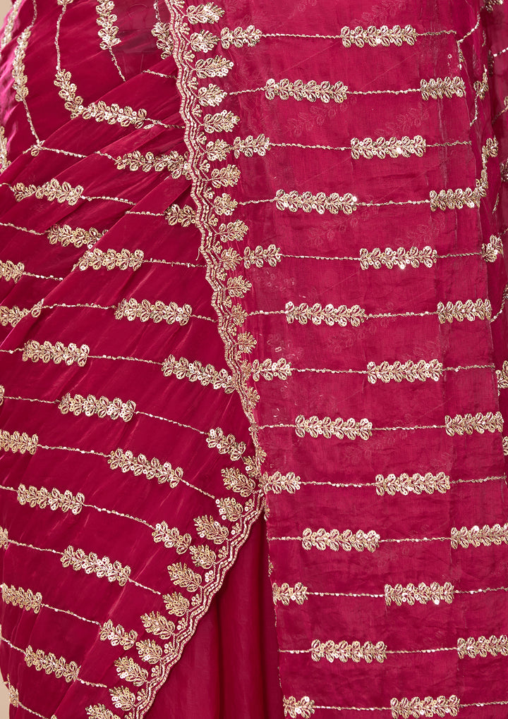 Rani Pink Tissue Cutdana Saree With Matching Blouse Piece