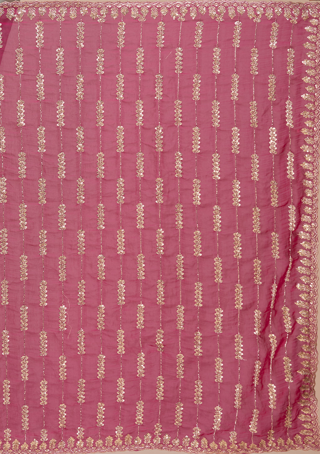 Rani Pink Tissue Cutdana Saree With Matching Blouse Piece
