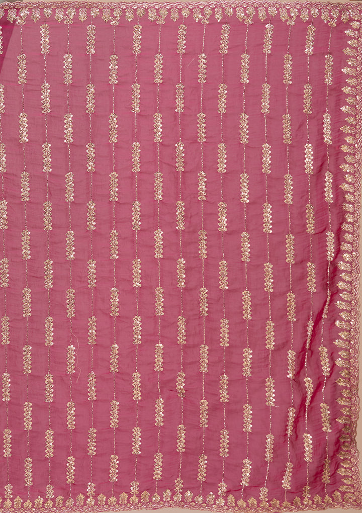 Rani Pink Tissue Cutdana Saree With Matching Blouse Piece