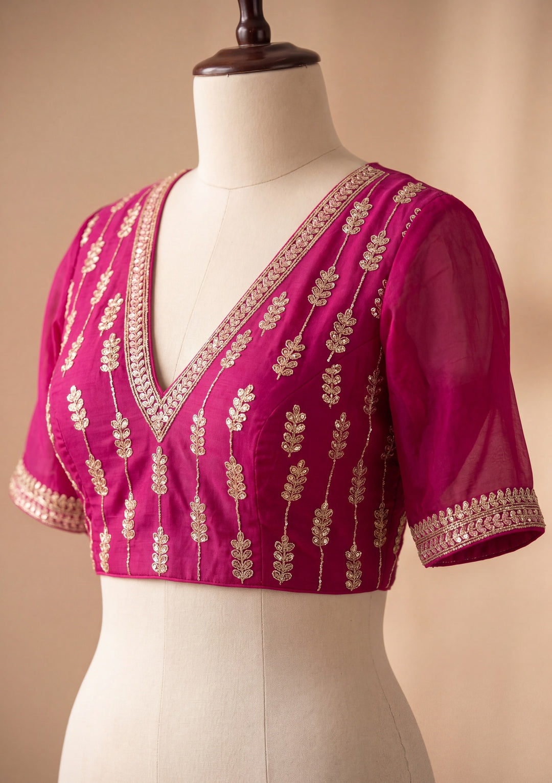 Rani Pink Tissue Cutdana Saree With Matching Blouse Piece
