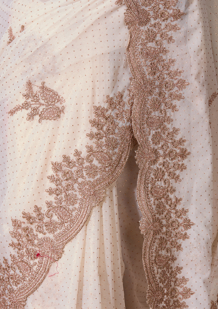 Off White Tissue Gold Stonework Saree With Matching Blouse Piece
