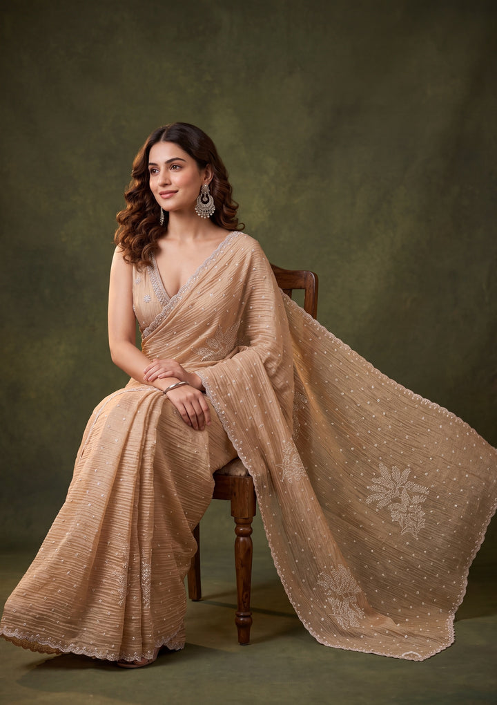 Gold Tissue Gold Stonework Saree With Matching Blouse Piece