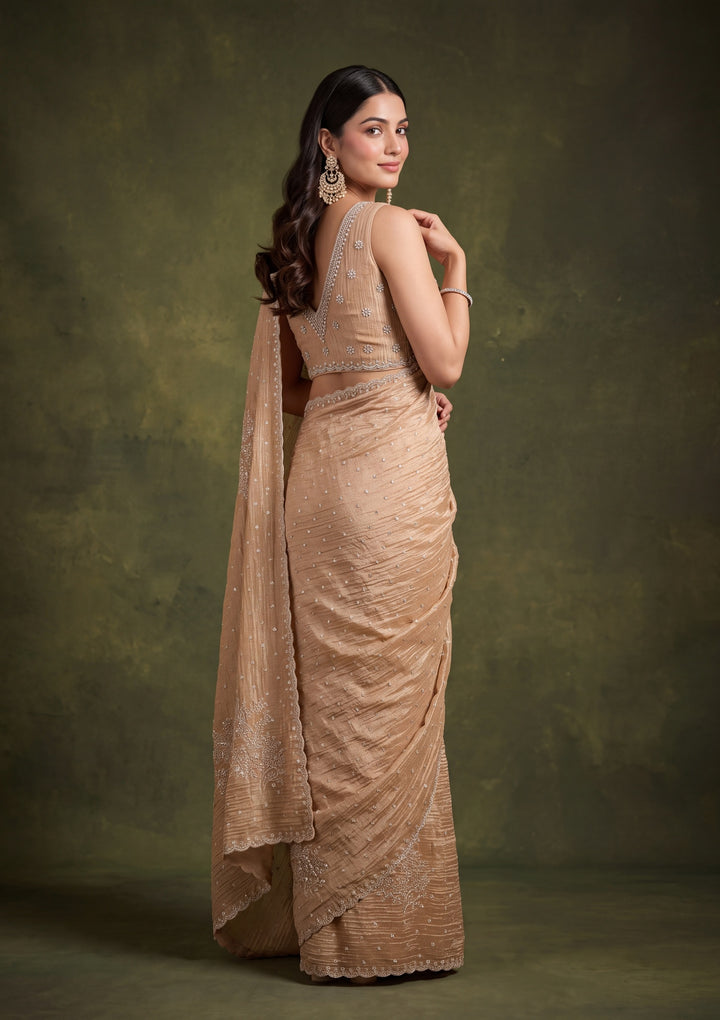 Gold Tissue Gold Stonework Saree With Matching Blouse Piece