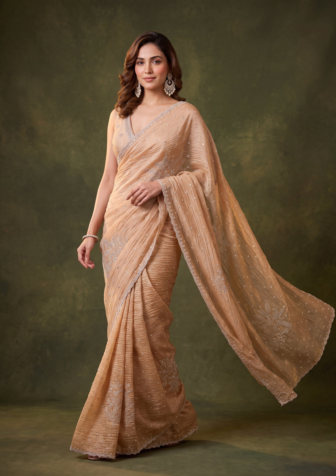 Gold Tissue Gold Stonework Saree With Matching Blouse Piece