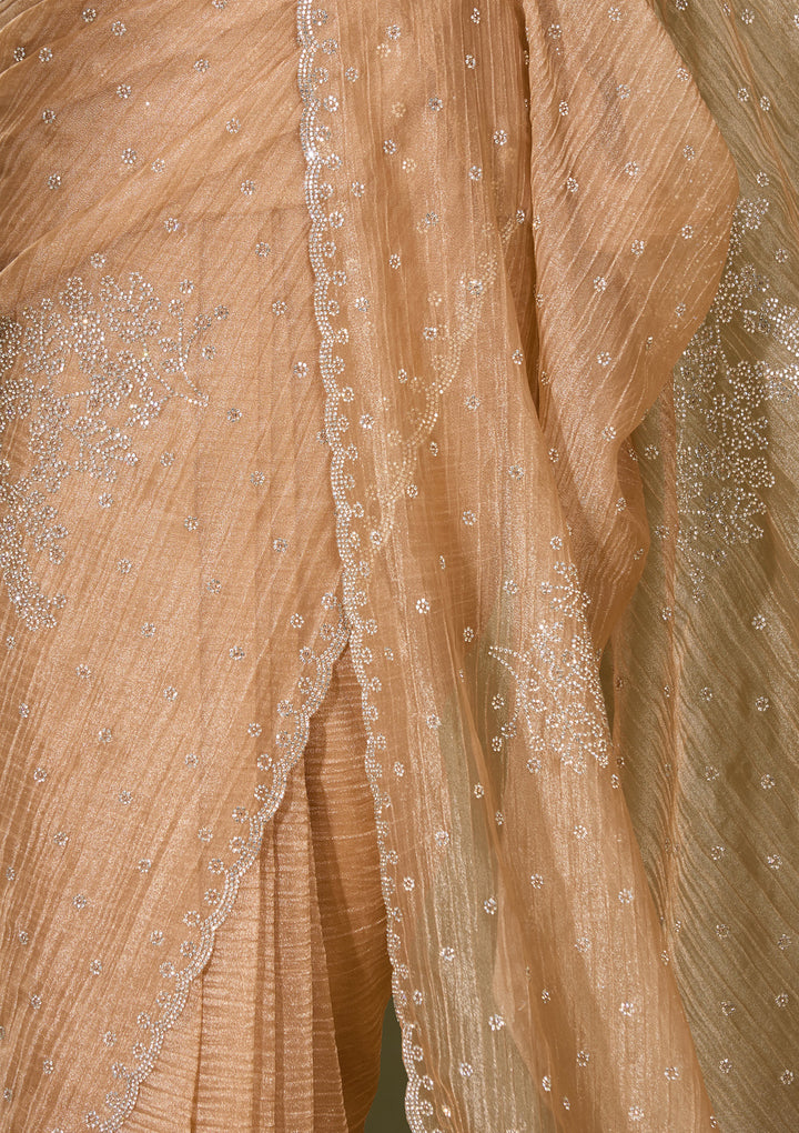 Gold Tissue Gold Stonework Saree With Matching Blouse Piece