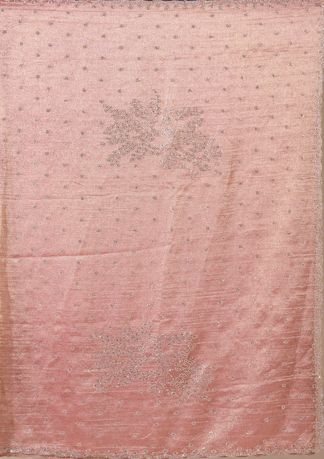 Onion Pink Tissue Gold Stonework Saree With Matching Blouse Piece