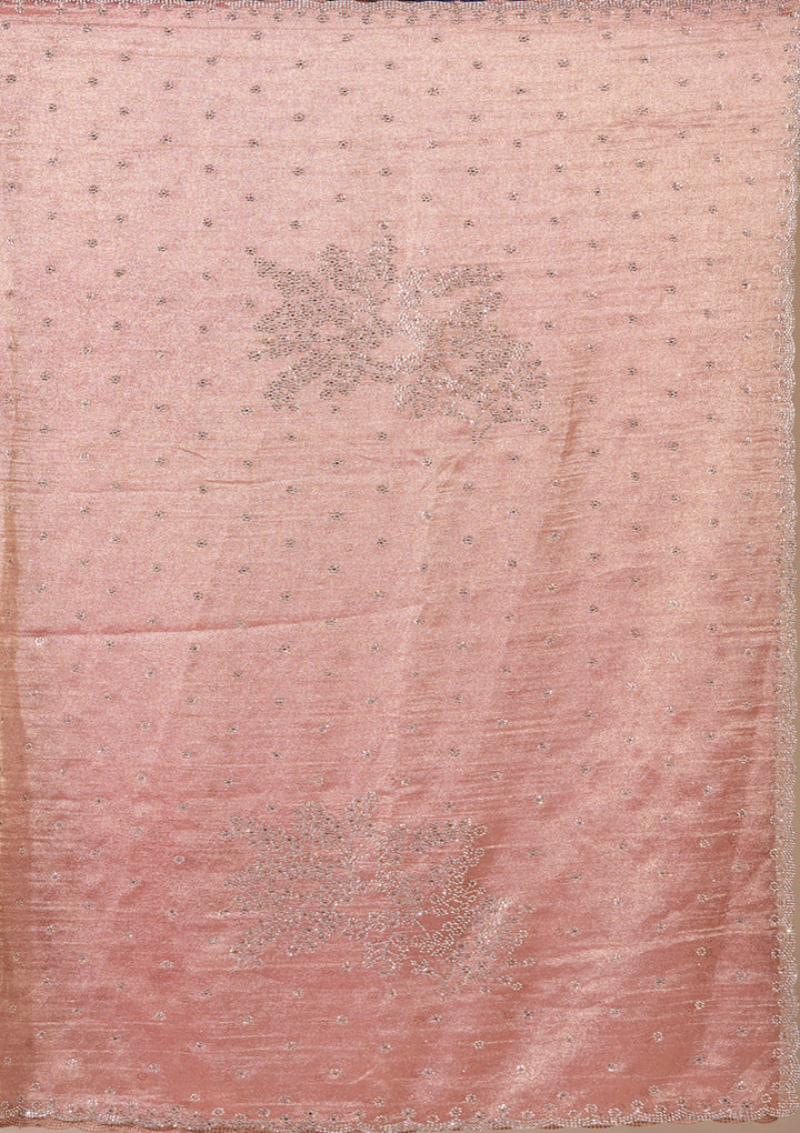 Onion Pink Tissue Gold Stonework Saree With Matching Blouse Piece