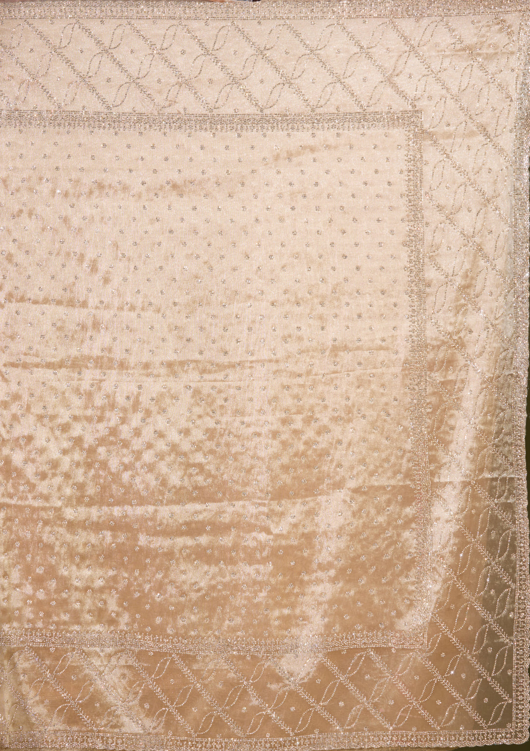 Light Peach Tissue Gold Stonework Saree With Matching Blouse Piece