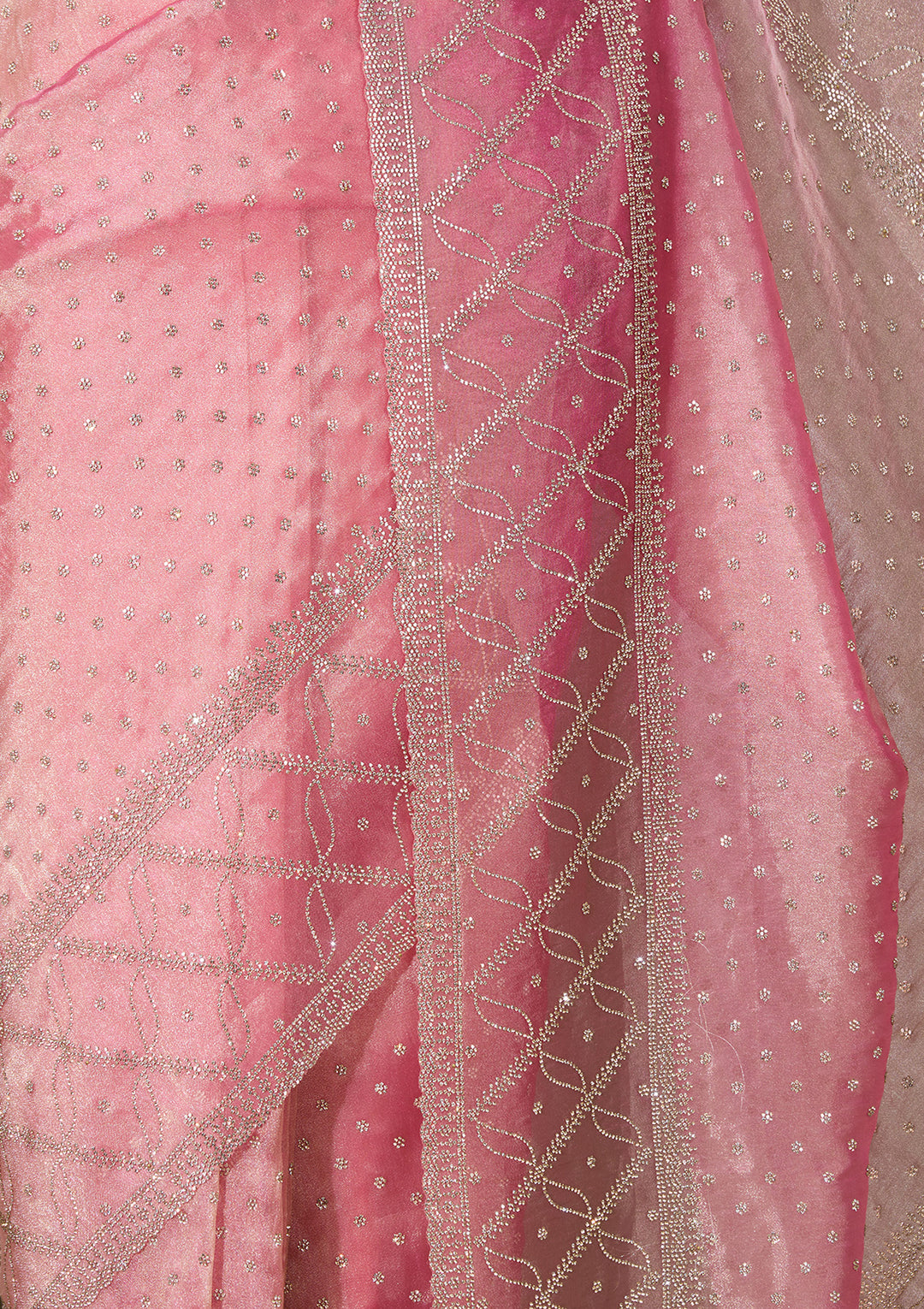 Pink Tissue Gold Stonework Saree With Matching Blouse Piece