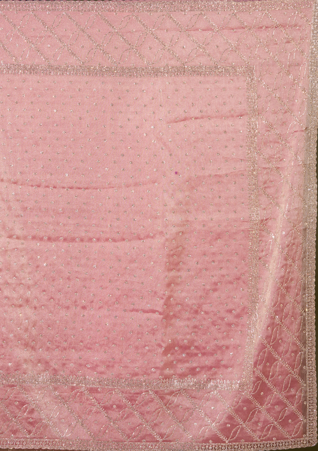 Pink Tissue Gold Stonework Saree With Matching Blouse Piece